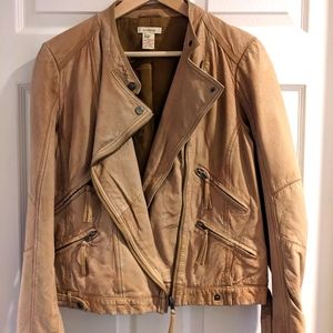 Sundance Womens Leather Jacket, size 10, tan distressed bohemian Moto style